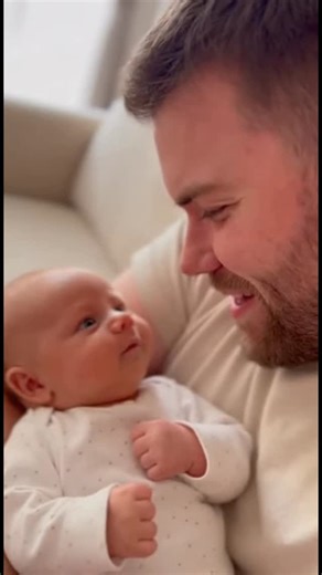 @babyfantasy_4 on Instagram: "Baby explaining something very important to daddy in baby language 👶🥹❤️"