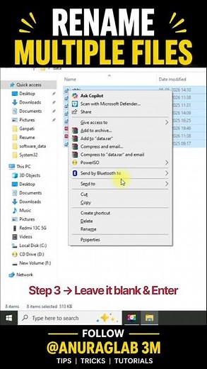 How to Rename Multiple Files at Once in Windows | Easy File Rename Trick #shorts #youtubeshorts