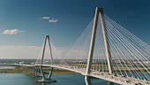 Drone shot of the Cooper River Bridge, officially the Arthur Ravenel...