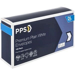 PPS Premium Plainface DL Envelopes White 100 Pack