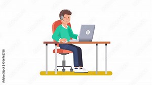 Call Center Character Animation 4K On Alpha