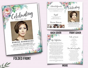 Floral Memorial Program Template: 4-page Obituary Card (digital Download) - Etsy