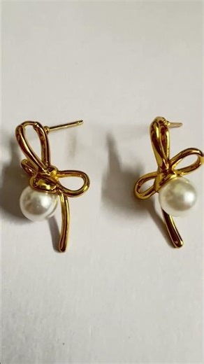 Korean Style Gold Plated Pearl Bow Stud Earrings for Women - Wholesale Fashion Jewelry
