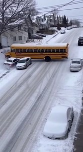 Yellow School Bus Drifts on Icy Road This video is created using AI, and the story is for your entertainment. | Smilo