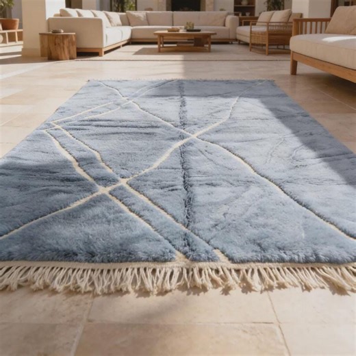 Blauer Beni Ourain Teppich nach Maß: Handgewebter Berber Teppich aus reiner Berberwolle - Etsy.de