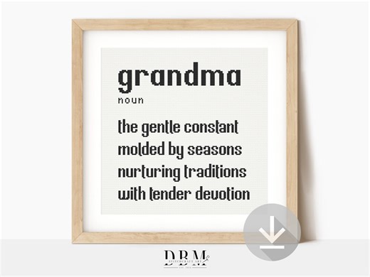 Grandma Definition Cross Stitch Pattern | Modern Minimalist Typography | PDF Guide | Digital Download - Etsy