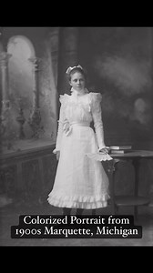 5.8K views · 366 reactions | Step back in time with this stunning colorized photo of a woman from Marquette, Michigan, captured in the 1900s. Her elegant white dress, delicate fan, and serene setting come to life, revealing a glimpse of history restored and vibrant. #History #Colorize #Restore #Vintage #MarquetteMichigan #1900s #TimelessBeauty | Memory Lane Photos | Facebook