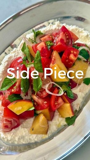 Miss Polly’s Kitchen on Instagram: "EP. 4 Side Piece Tomato, peach & ricotta salad 1 packet of vine tomatoes 1 large yellow peach 1 cup of basil leaves - roughly chopped 1 small shallot - finely sliced Extra virgin olive oil 1 cup ricotta Juice of 1 lemon 1.5 tbsp honey Chop the tomato and nectarine into bite sized pieces. Add to a bowl with the basil and shallot. Drizzle with a good glug of extra virgin, season well with salt and pepper. Gently toss. Whisk the ricotta, honey and lemon together.