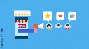 Customer loyalty brand promotion with digital marketing, e-business strategy, reaching out mobile audience with social media ad campaign, video animation.