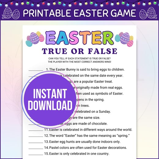 Easter True or False Game, Printable Trivia Games, General Knowledge Quiz Game, Fun Facts, Trivia Quiz, Fact or Fiction, Easter Party Games - Etsy
