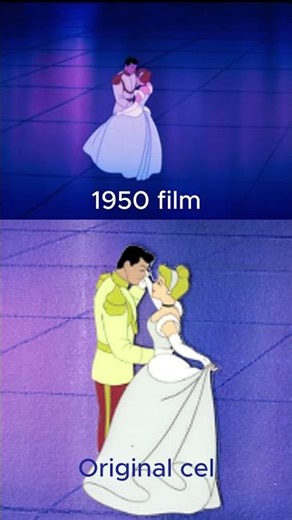 Disney Cinderella & Prince dancing animation art cel and matching clip - 1950