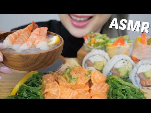 ASMR SUSHI *Giant House Roll, Spicy Salmon Sashimi with Spring Sushi Roll and Ebi Sunomono Salad |NE