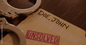 Close Up Tilt Down of an Unsolved Cold Case File with John Doe Written On It