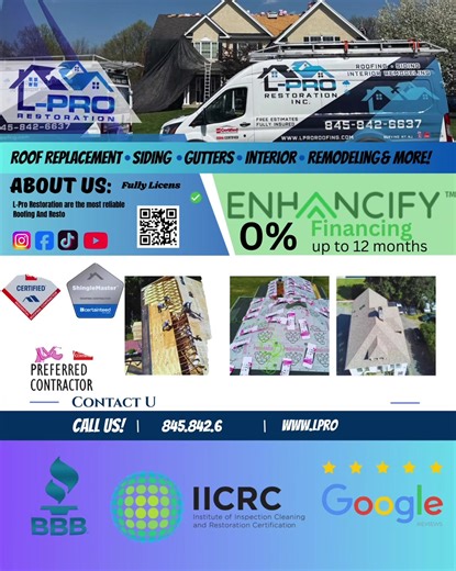 GET A QUOTE FOR A FREE INSPECTION & NEW ROOF REPLACEMENT‼️‼️‼️‼️ ALSO GET A QUOTE FOR VINYL SIDING, SEAMLESS GUTTERS, DECKS, INTERIOR REMODELING & MORE!!!!!!🏠💦 🪵 FREE INSPECTION !!!! NO OBLIGATION!!!! ✅COMERCIAL AND RESIDENTIAL ✅✅Click here and get free Quote ✅ ✅www.Lproroofing.com✅✅Or call us at 📲(845)842-6637✅✅ROOFING ✅SIDING ✅GUTTERS ✅EPDM ROOFING✅WINDOWS ✅SKYLIGHTS ✅DECK -INSIDE PROJECT and MORE …. ✅✅ finance available ✅✅✅ https://www.enhancify.com/l-pro-restoration ✅✅Family Owned & Oper