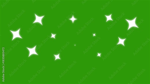 Twinkling stars animation, Sparkling twinkle star glitter animation with bright doodle shine particles, blinking star flashes, glowing star spark effects on green screen background in crisp looping 4K