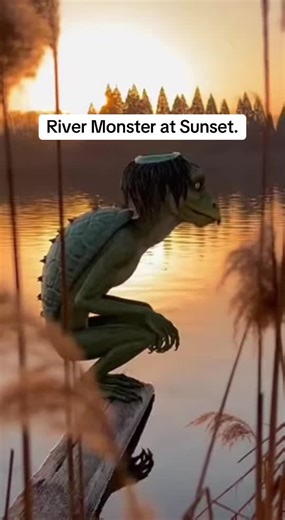 I was just trying to film the sunset over the lake because the lighting was perfect. Then I noticed this weird shape on the log. I zoomed in and... is that a Kappa?! It was just chilling there watching the sun go down before it got spooked. 🐢☀️ #sunset #scary #kappa #yokai #rivermonster