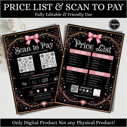 Editable Scan to Pay QR Code Sign Canva Template, Payment Accepted Sign for Small Business Counter, QR Price List & Contact Digital Download - Etsy UK