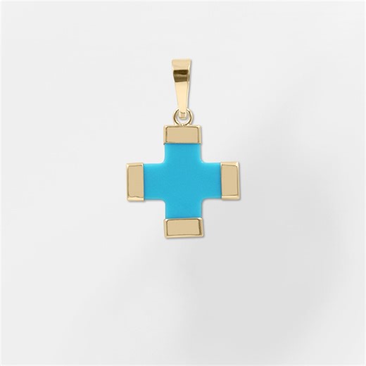 14k Gold Turquoise Cross Pendant: Handcrafted Greek Charm (12mm) - Etsy