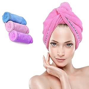 3 Pack Microfiber Hair Towel Wrap for Women, 11 inch * 26 inch Fast Drying Hair Turban Soft, Anti Frizz Hair Wrap Towels for Drying Curly, Long & Thick Hair (Rose Red & Blue & Purple)