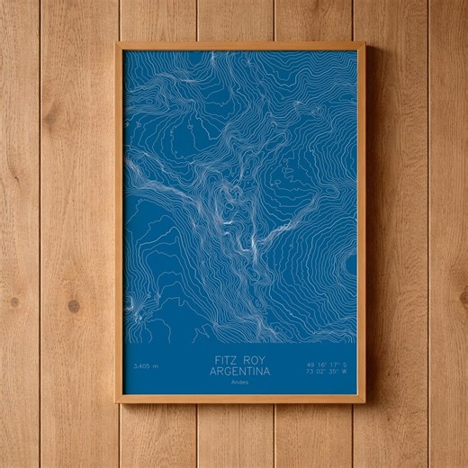Fitz Roy Pen Plotted Topographic Map | Mountain Contour Art | Andes Argentina - Etsy
