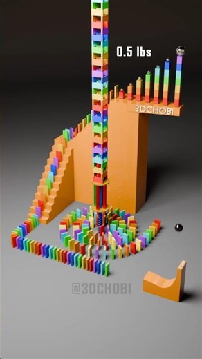 Long satisfying domino run to demolish this tower #relaxing