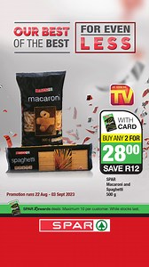 98 reactions · 3 comments | Our Best for Less Sale is NOW ON at your favourite SPAR! Get these massive savings between 22 August – 03 September 2023. #SPARBestForLess​ https://www.spar.co.za/Specials | SPAR Eastern Cape | Facebook