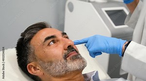 Aesthetic doctor explaining the procedure to a patient before a laser skin resurfacing treatment.