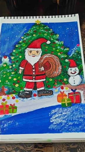 Christmas Magic on Canvas 🎅🎄#Santa Claus Winter Painting#art#short