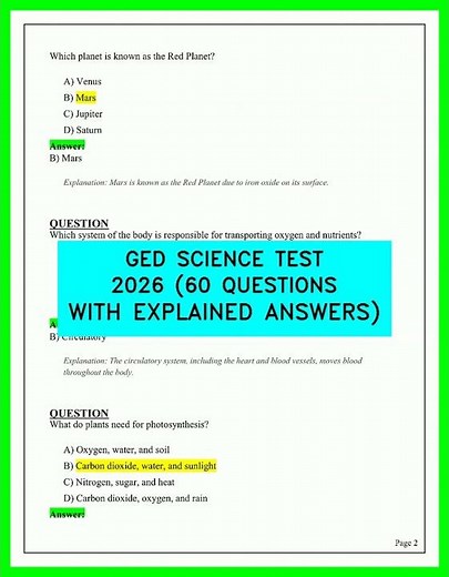 GED SCIENCE TEST 2026 60 QUESTIONS WITH EXPLAINED ANSWERS