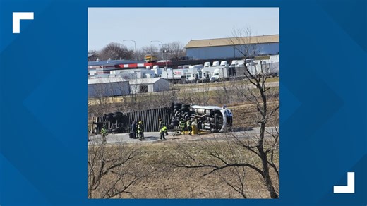 Semi overturned following crash on I-80 in Davenport