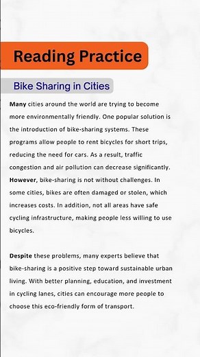 B2 English Reading Practice | Bike Sharing in Cities
