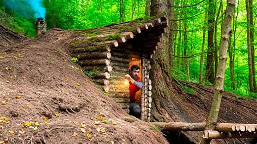 在森林里一个人的旅行，建造一个简易丛林小屋，临时居住还挺舒服呢