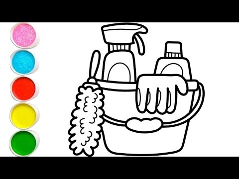 How To Draw Cleaning Supplies Step By Step| Easy Bucket, Spray Bottle & Gloves Drawing|Easy Drawing|