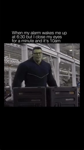Binge Buddy • Edits on Instagram: "The only superpower I actually have. 😴⏰ ​One blink and 4 hours vanish instantly. It’s not sleep, it’s a trip to the Quantum Realm. 🌌 My alarm is fighting for its life while I’m busy fixing the timeline in my dreams. ​I swear "Just 5 more minutes" is the biggest scam in human history. 😂 . . . Follow @Binge._.buddy For More . Avengers Endgame funny scenes, Smart Hulk time travel meme, Professor Hulk Mark Ruffalo, waking up late meme, morning alarm struggles, r