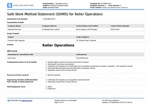 Roller Operations Safe Work Method Statement (SWMS)