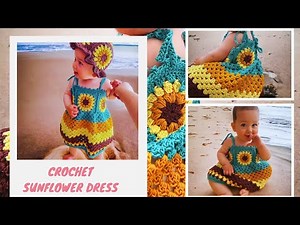 Easy Crochet Sunflower Dress for Children | Sizes 0–3 months to 5–6 years | Free Pattern