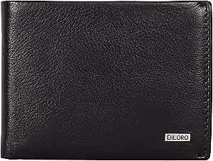 DiLoro Wallets for Men Bifold RFID Leather Mens Wallet Flip ID Coin Compartment (Midnight Black)