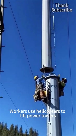 Use helicopters to lift power poles and towers for precise placement and assembly