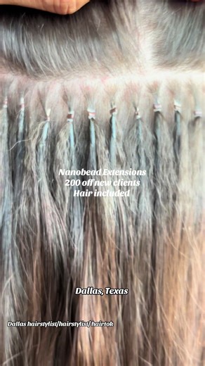 New client offer $200 off Nanobead extensions. Hair included with home care kit #dallashairstylists #extensionesdallas #dallasextensionesdecabello #planohairextensions #fyp