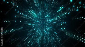 Cyber futuristic speed tunnel. Sci-fi blue wormhole. Matrix technology decoder. Abstract 3D wireframe portal with connections lines and dots. Data flow. Technology funnel with dots. 3d rendering.