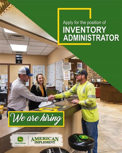 🌟 Tired of the same old routine? Step into a role where every day brings something new! 🌟 American Implement in Garden City, KS is hiring an 𝗜𝗻𝘃𝗲𝗻𝘁𝗼𝗿𝘆 𝗔𝗱𝗺𝗶𝗻𝗶𝘀𝘁𝗿𝗮𝘁𝗼𝗿—and this isn’t your average desk job. From tracking shipments and inspecting ag equipment to updating marketing photos and maintaining the lot, this role keeps you moving, thinking, and solving. You’ll work across departments, coordinate with vendors, and dive into inventory systems like JDPoint and PartsAdvis