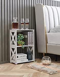 Side Table, Small Bookshelf for Small Spaces Bedroom End Table Bedside Nightstand Book Storage Shelf Bathroom Corner, Narrow Coffee Tables for Living Room, Sofa Table (White)