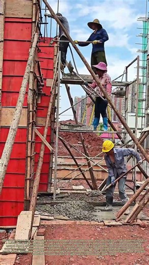 Passing Concrete Up: How Workers Build Columns With a Bucket Brigade