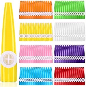 144 Pcs Plastic Kazoo Bulk for Kids Adults Musical Instruments with Kazoo Flute Diaphragms for Kids Gift Prize Party Favors, A Good Companion for Ukulele Violin Guitar Piano Keyboard, 8 Colors