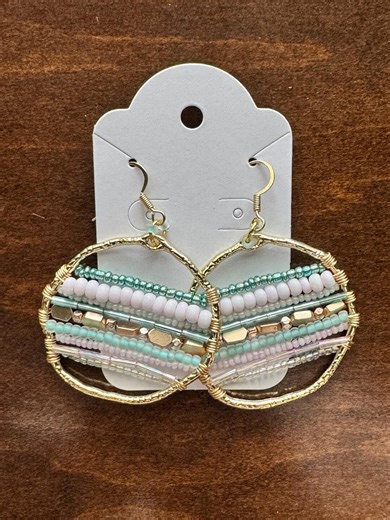 Beaded Hoop Earrings | Teal Gold Pink | Spring Break | Wire Wrapped | Boho | Beach Inspired - Etsy