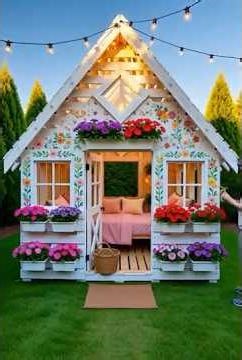 DIY Pallet Garden Cabin or Charming Pallet Kids Playhouse #wood #woodworking #pallets #palletwood