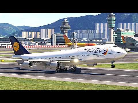 Great Pilot 747 Fanhansa Smooth Takeoff at Hongkong Airport