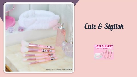 Hello Kitty Makeup Brush Set of 5 Kawaii Fluffy Makeup Headband Women Teens Girls Powder Brush Eyeshadow Brush Beauty Set Anime Cute Gifts
