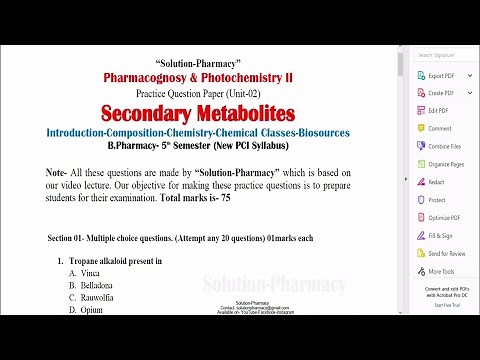 B.Pharmacy 5th Semester | Pharmacognosy -2 | Model Question Paper = Unit 02 = Secondary Metabolites