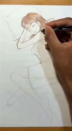 A young woman in a thin white nightgown is sleeping #drawingskill #drawingshorts